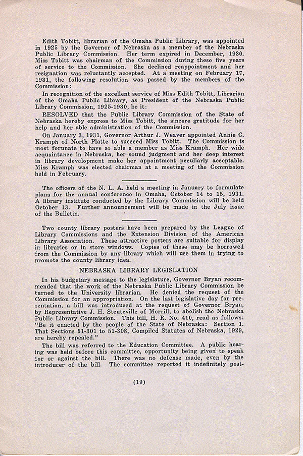 Nebraska Public Library Commission Bulletin, v.1, #2