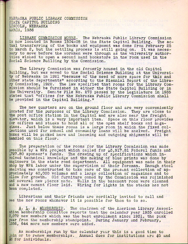 Nebraska Public Library Commission Newsletter, March 1936