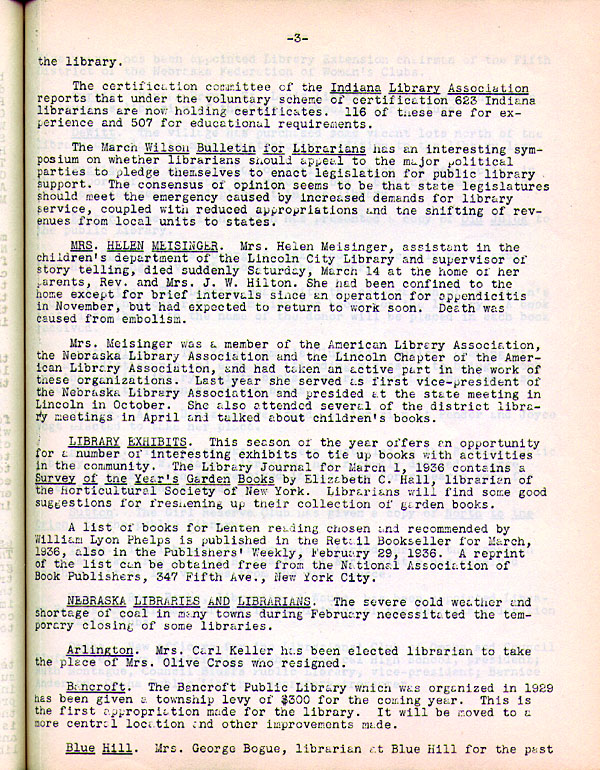Nebraska Public Library Commission Newsletter, March 1936