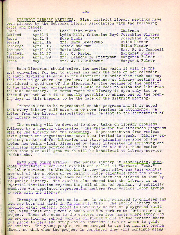 Nebraska Public Library Commission Newsletter, March 1936