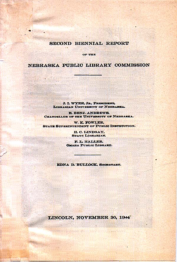 Second Biennial Report of the Nebraska Public Library Commission