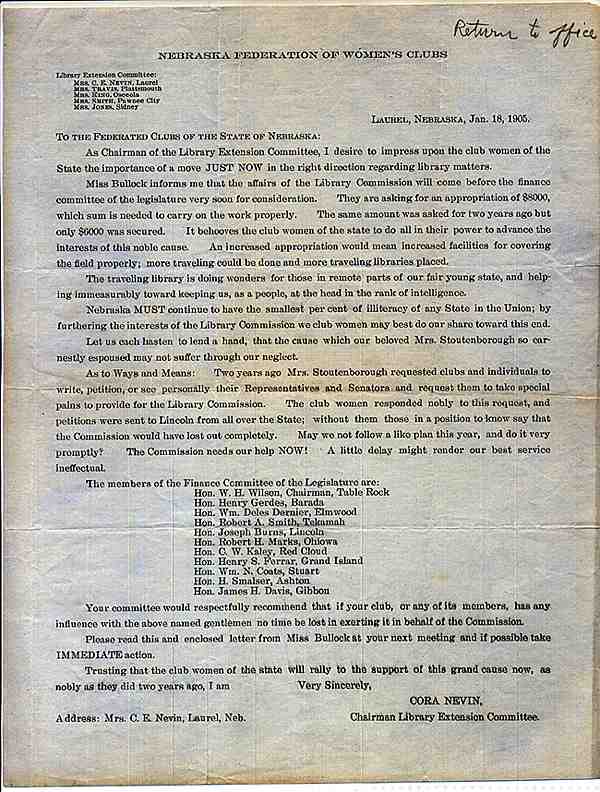 Women's Clubs Supported Legislative Appropriations Letter