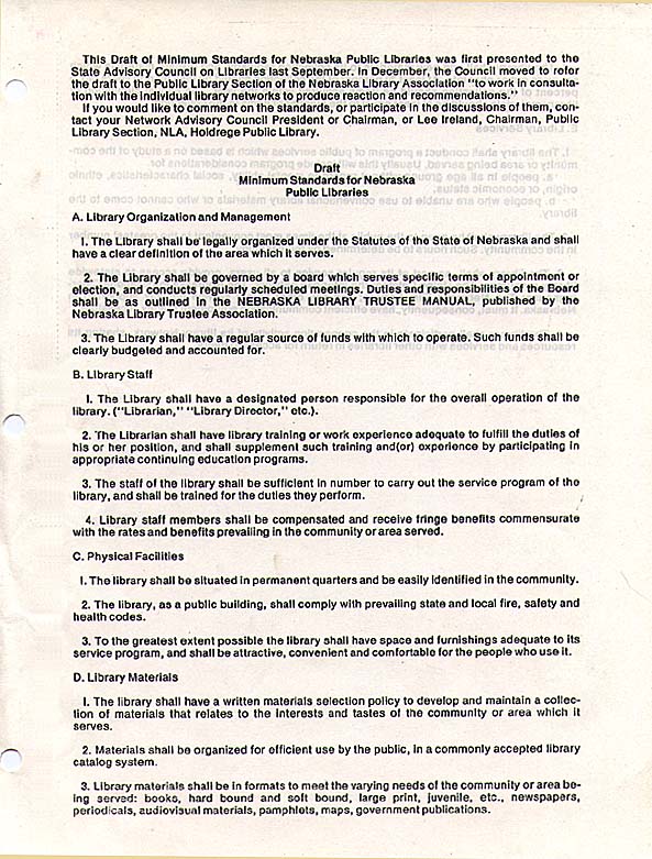 Minimum standards for libraries