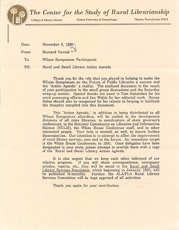 Wilson Symposium on Rural Libraries